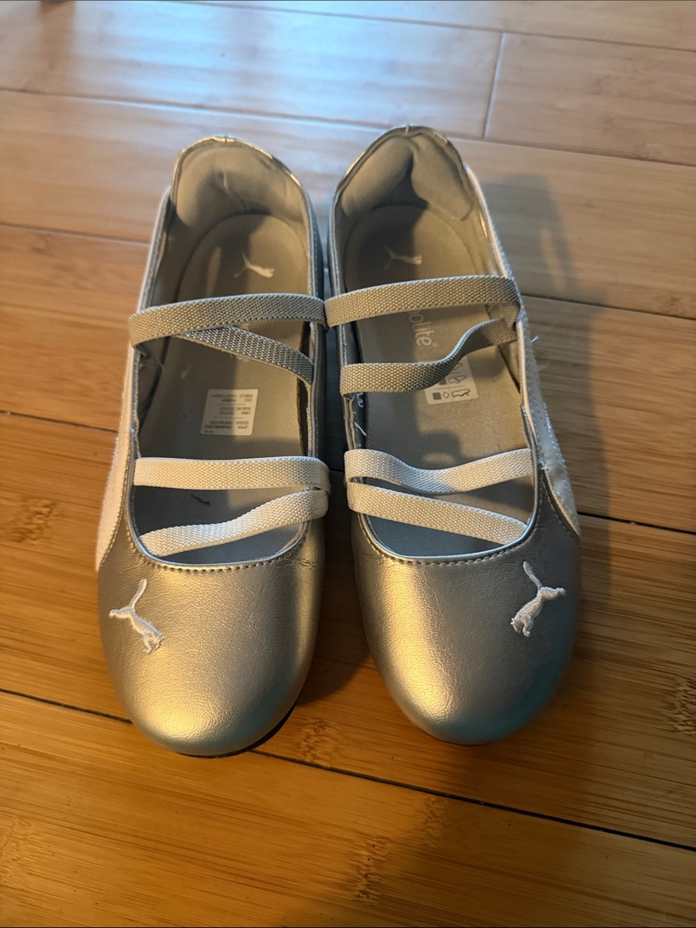 Puma Silver Ballet Flats with Elastic Cross Straps